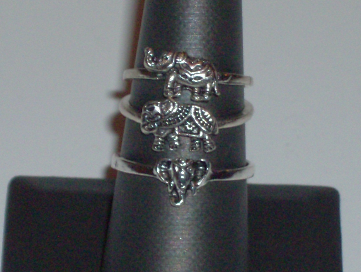 3 Pc. Antiqued Silvertone Mini Elephant Ring Lot- Sizes 9, 6 & 6 | eBay