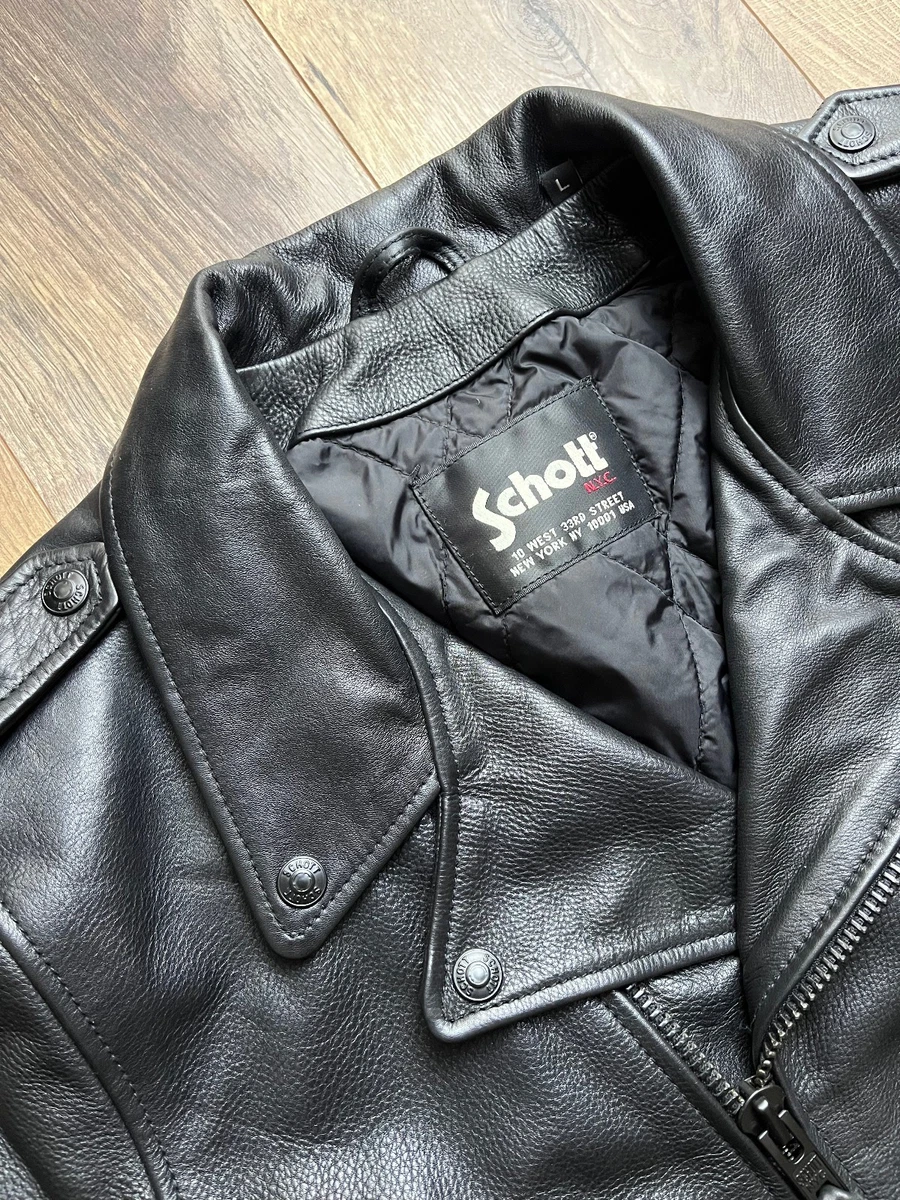 Chaqueta de cuero Schott NYC Perfecto para motociclista negra talla L doble ciclista Zi