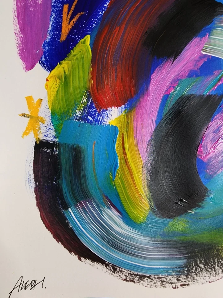 Arte Original Fluxline 14x11 Abstracto Expresionista Pintura Original Sobre Papel Foto 4 de 4