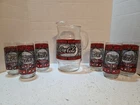 Vintage Set Stained Glass Coca Cola Coke Drinking Glasses & Pitcher