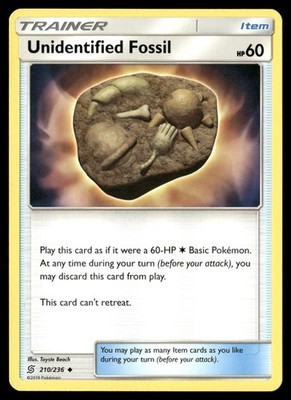 Unidentified Fossil 210/236 Uncommon Unified Minds Pokemon Near Mint