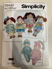 UNCUT Simplicity S9440 Plush Dolls with Clothes Sewing Pattern