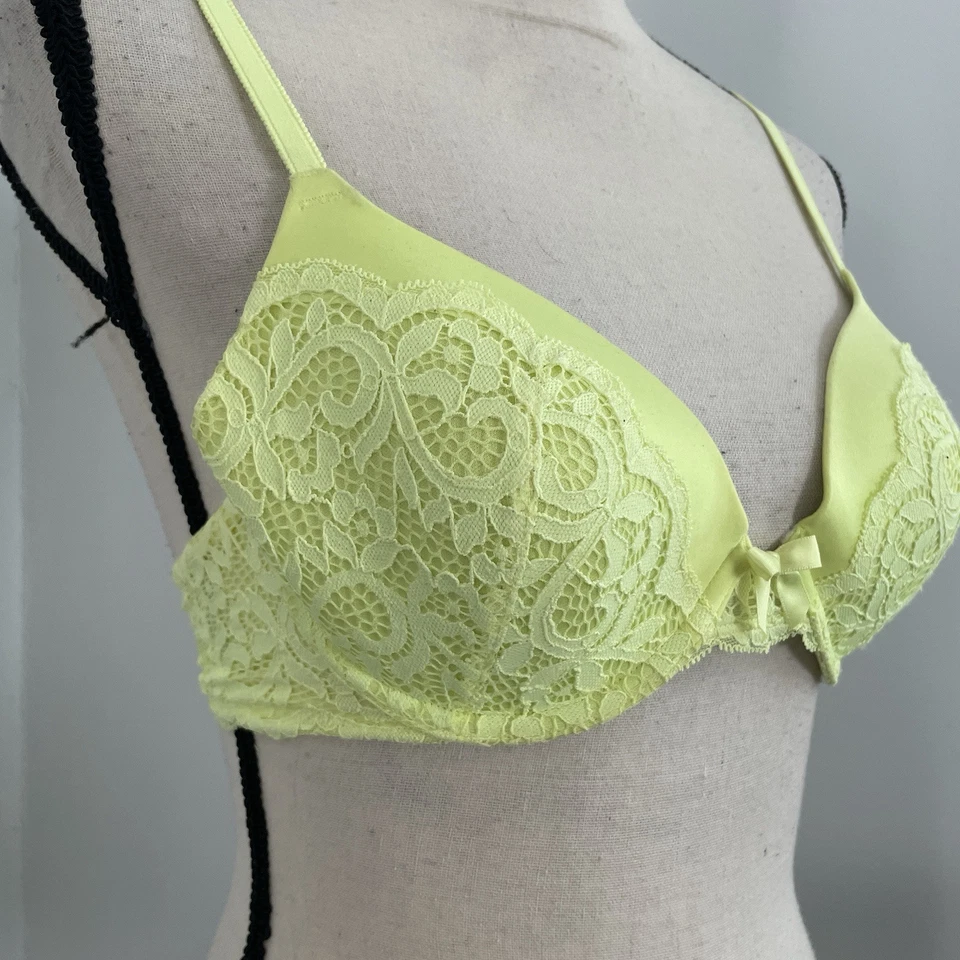 Sujetador push up acolchado de encaje Aerie 34B floral amarillo brillante camiseta sujetador lazo de moda Foto 3 de 4