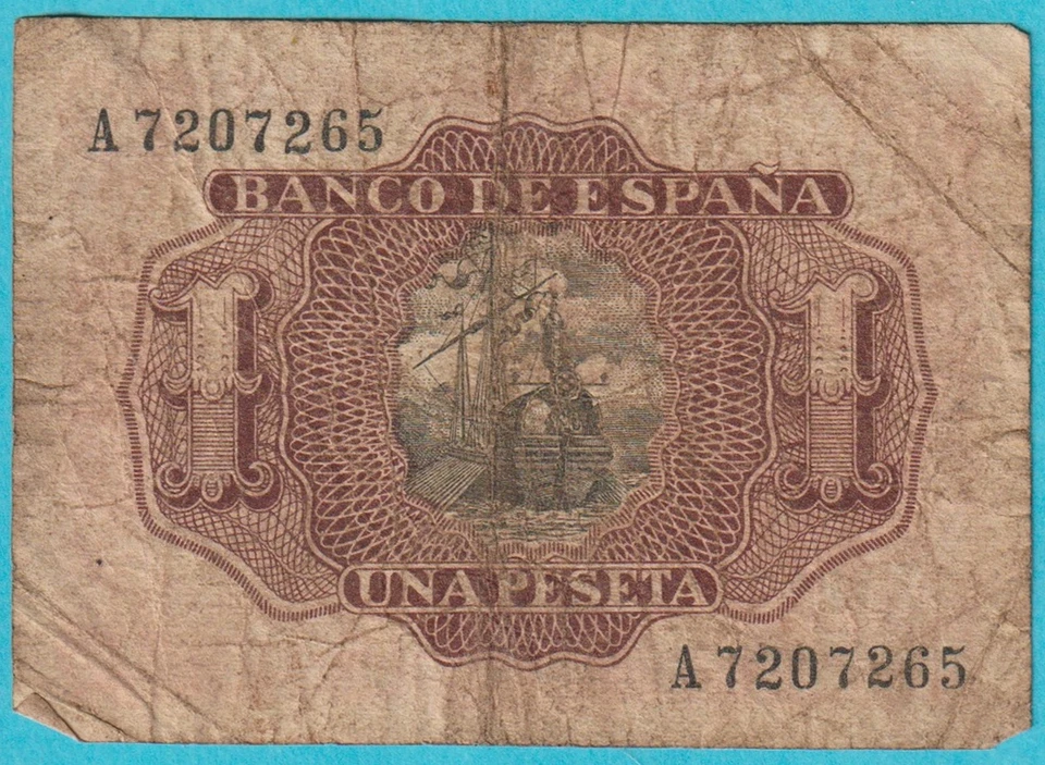 SPAIN 1 PESETA 22 . 7 . 1953 P 144 A7207265 - Image 2 of 2