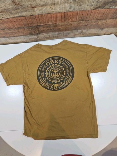 Obey Quality Dissent T Shirt Adult Medium Short Sleeve Light Brown Crewneck - Picture 6 of 7