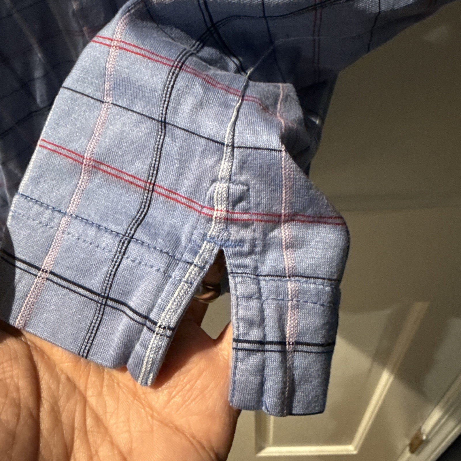 Cutter & Buck Polo Shirt Mens Med Blue Plaid Signature Collection short sleeve