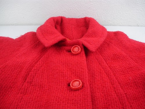 Women's XL Vtg 1960's Red Heavy Nubby Wool Swing Coat Union Made USA Loop Collar - Picture 5 of 13