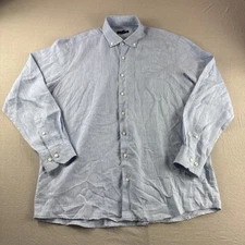 Scott Barber Linen Shirt Mens XL Blue Long Sleeve Button Up Heather Preppy Top