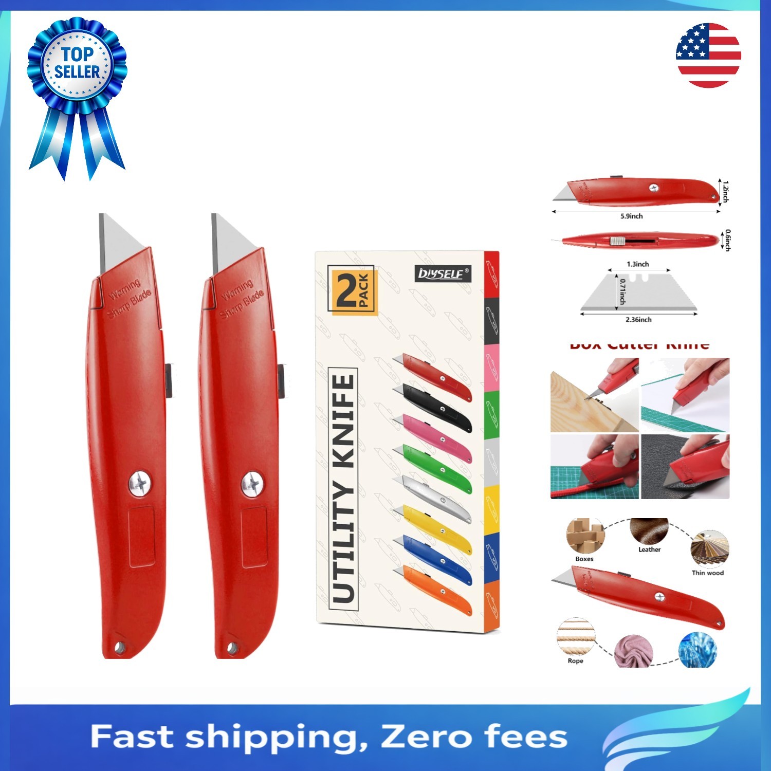 2-Pack Heavy Duty Utility Knives with Retractable Blades - Ergonomic Design
