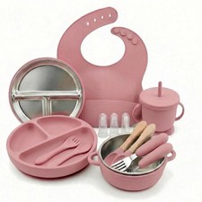 16 Pack Silicone Baby Feeding Set with Suction Plates  Bowls, Stainless Stee...