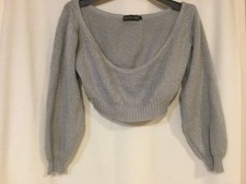 PrettyLittleThing Grey Chunky Knit Scoop Neck Jumper - Size S
