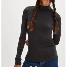 We The Free Good Good Turtleneck Black Soft Lyocell Long Sleeve Top Small NWOT