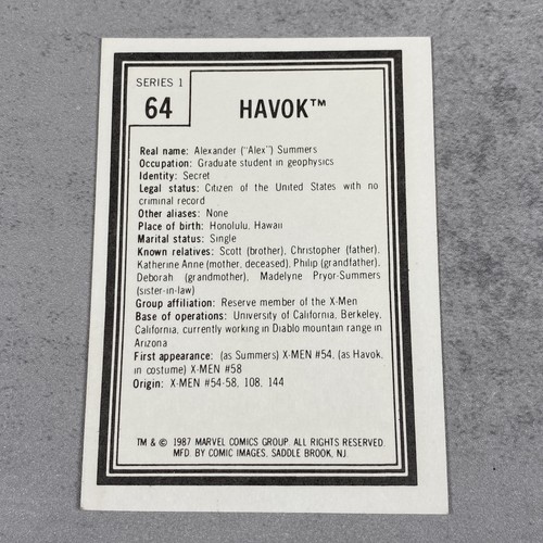 1987 Marvel Universe Series 1 Comic Images New Mutants HAVOC #64 Solo - Picture 6 of 6