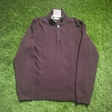 Burberry London Brown Wool Quarter Zip Mock Neck Logo Pullover Sweater Men's XL