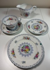 Vintage Shelley Bone China “Crochet” Pattern Tea Set – Plate, 2 Saucers, Teacup 