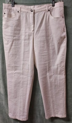 Ruby Rd Women's White Ramie Straight Leg Flat Front Ankle Pants Size 16P