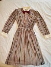 VTG 70s 80s MCS LTD New York Prairie Secretary Preppy Bow Tie Gray Midi Dress