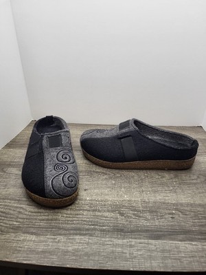 Haflinger Swirl Wool Slip On Clog Shoe Black Grey Size EU 38 US 7