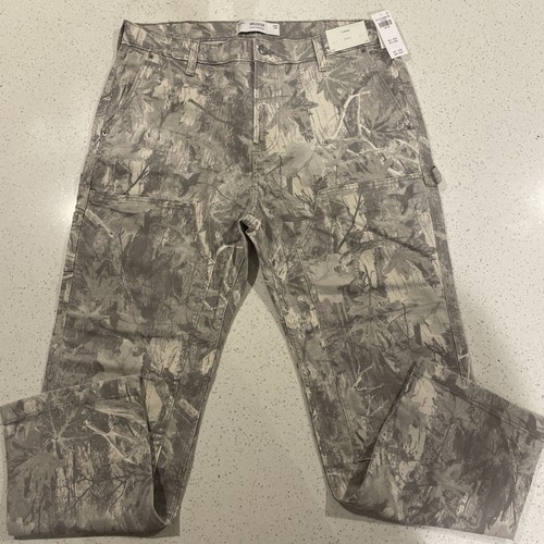 Hollister Herren Loose Carpenter Double Knee Jeans Beige Camouflage Print 36x30