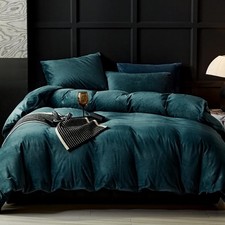 WARMDERN Peacock Blue Flannel Velvet Duvet Cover King Size Duvet Cover Beddin...