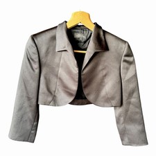 Tahari Arthur S Levine Womens Jacket 4 Black Bolero Open Front Top 3/4 Sleeve