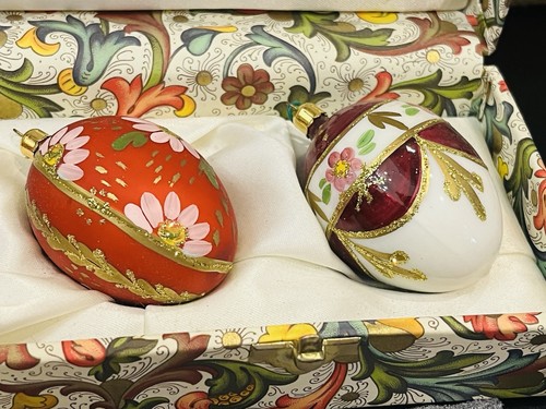 Il Museo Set di 6 Uova Russe Ornamenti in Vetro con Opuscolo Orig e Astuccio Bellezza! - Foto 9 di 22