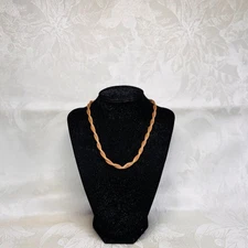 SARAH COVENTRY necklace vintage 70s goldtone metal double mesh twist barrel clsp