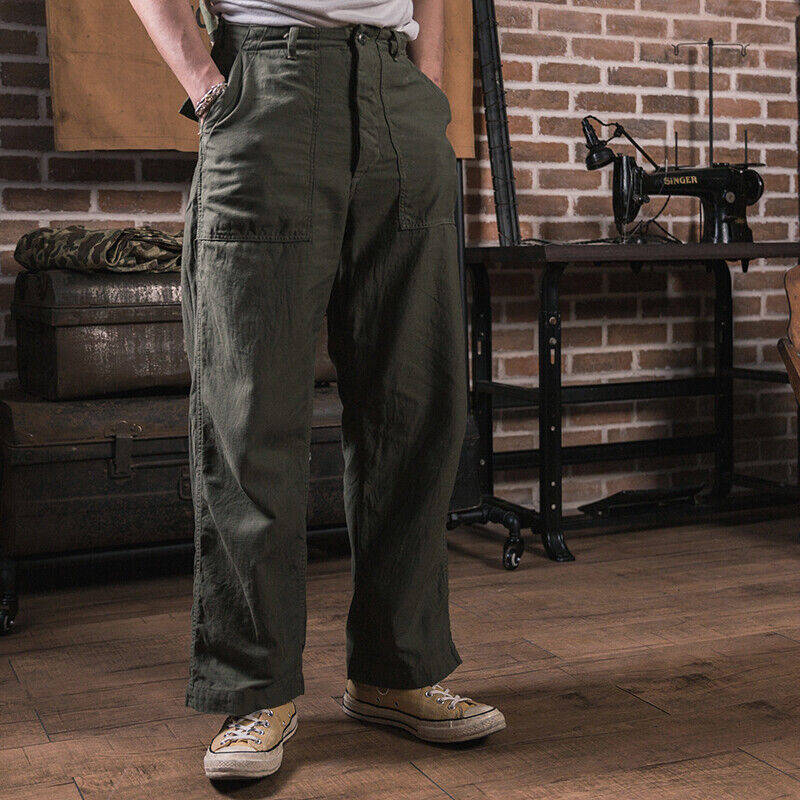 NON STOCK OG-107 Fatigue Utility Pants Military Baker Trousers Sateen Army  Green