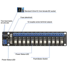 Evemodel 3V-24V DC Power Distribution Module 12 Channel Individual Switches
