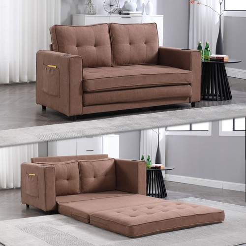 55" 3-in-1 Upholstered Futon Convertible Floor Sofa Bed Foldable Loveseat Daybed - Picture 17 of 17