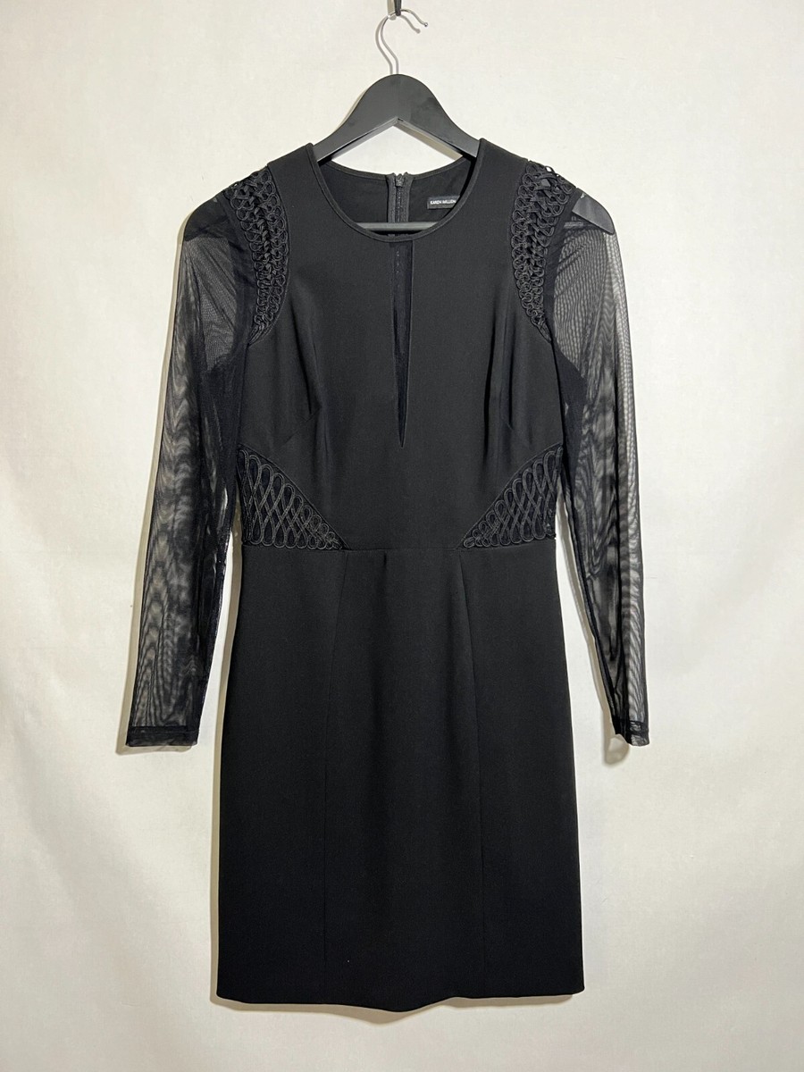 Karen Millen Black Mesh Insert Long Sleeve Fitted Pencil Dress size 6 Karen Millen Black Mesh Insert Long Sleeve Fitted Pencil Dress size 6