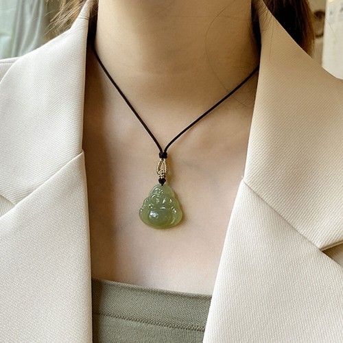 Certified Hetian Jade Small Size Maitreya Buddha Pendant Charm Jewelry Necklace - Picture 10 of 12