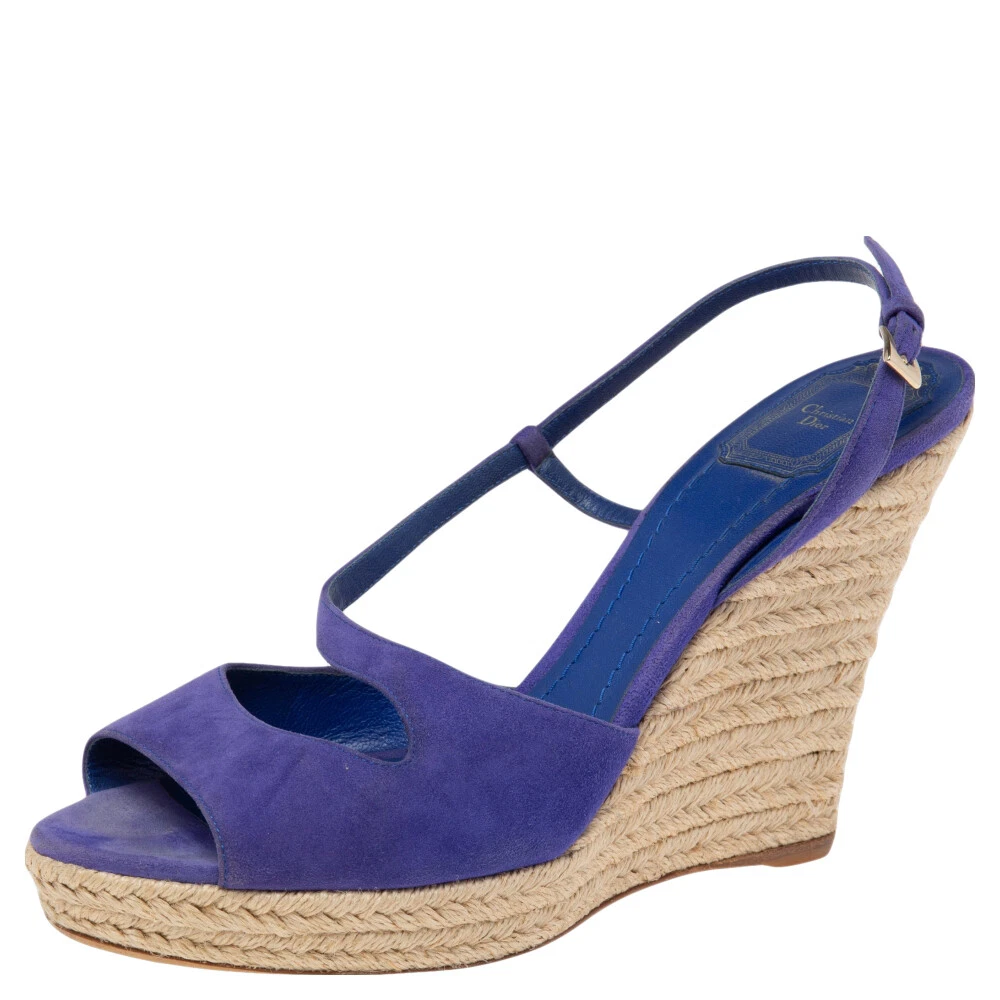 Sandales espadrille plate forme en daim bleu Dior bout ouvert sangle cheville taille 41