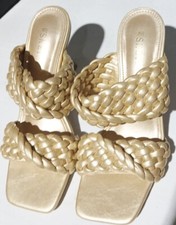 Women's Braided Heeled Sandals Strappy Square Open Toe Heels Backless Mules