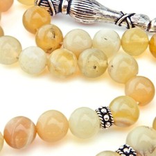 Real Yellow Opal Gemstone 33 beads, 925 sterling silver metals Tesbih 113006