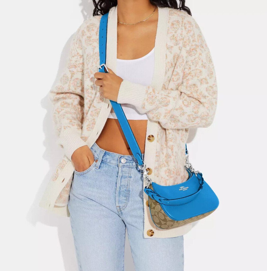Coach Khaki/Racer Blue Teri Signature Canvas & Leather Shoulder Bag (CJ590) -NWT image 3