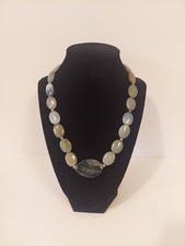 Polished Stone Beaded Necklace With Green Stone Pendant