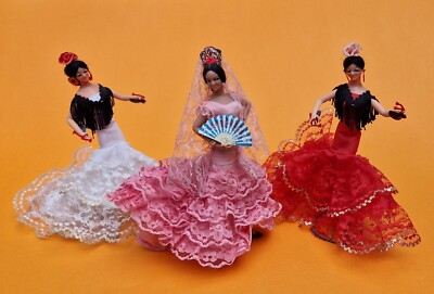 70er Jahre Urlaub Retro Spanische Tanzende Damen Figuren Puppen Souvenir Sammlerstücke