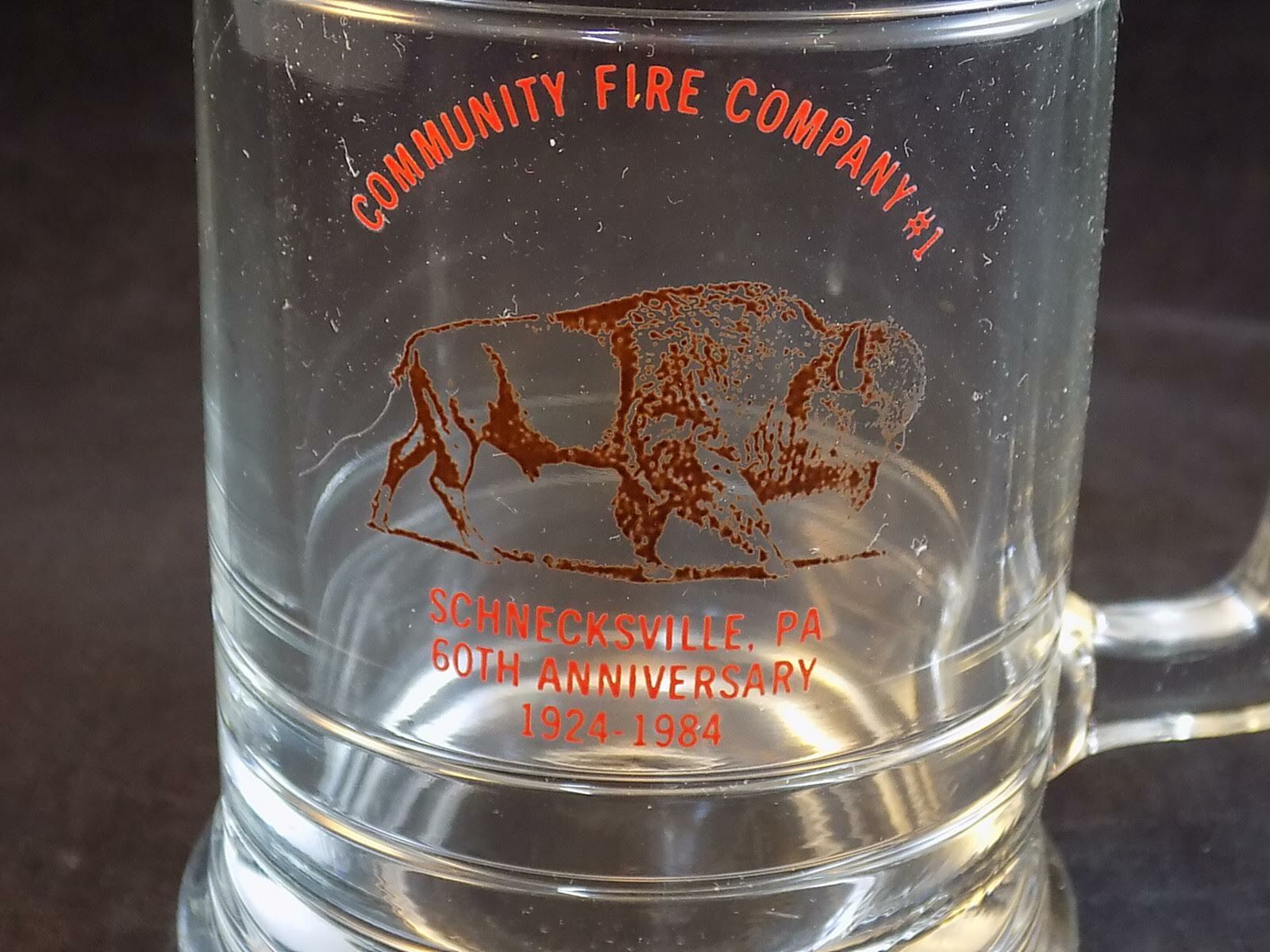 SCHNECKSVILLE PA 60th Anniversary FIRE COMPANY 1 Glass Beer Mug 19241984 eBay