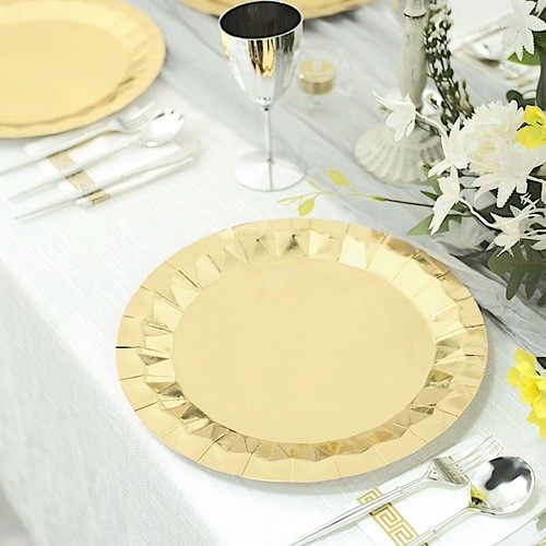 25 Geometric Round 12" Metallic Disposable Dinner Paper Plates Party Tableware - Picture 3 of 47