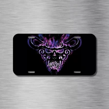 Purple Flame Burning Horned Skull Monster License Plate Front Auto Tag Plate