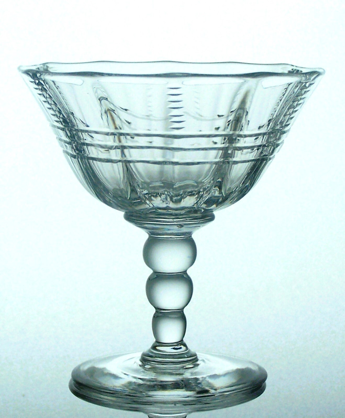 Five TUDOR Bobbin Stem Lead Crystal Cut Champagne Coupes Cocktail