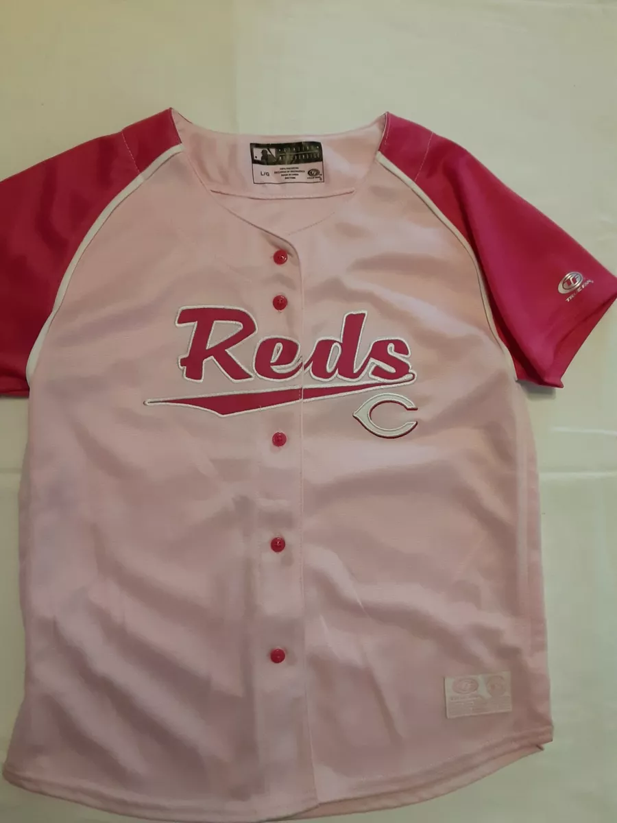 MLB Cincinnati Reds Jersey Large Girls Genuine True Fan Series Pink