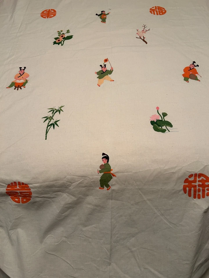 Edredón de arte popular chino hecho a mano zorros, plantas, hombre Bai Jia Bei /110" x 84" Foto 2 de 4