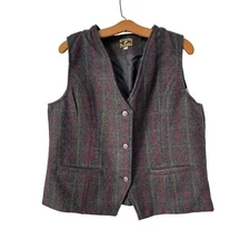 Wyoming Traders Afton Wool Vest Womens XL Gray Plaid Button Western Cowboy NEW