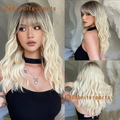 WomenFluffy Ombre Light Costume Blonde Short Wavy Curly Cosplay Wigs Party