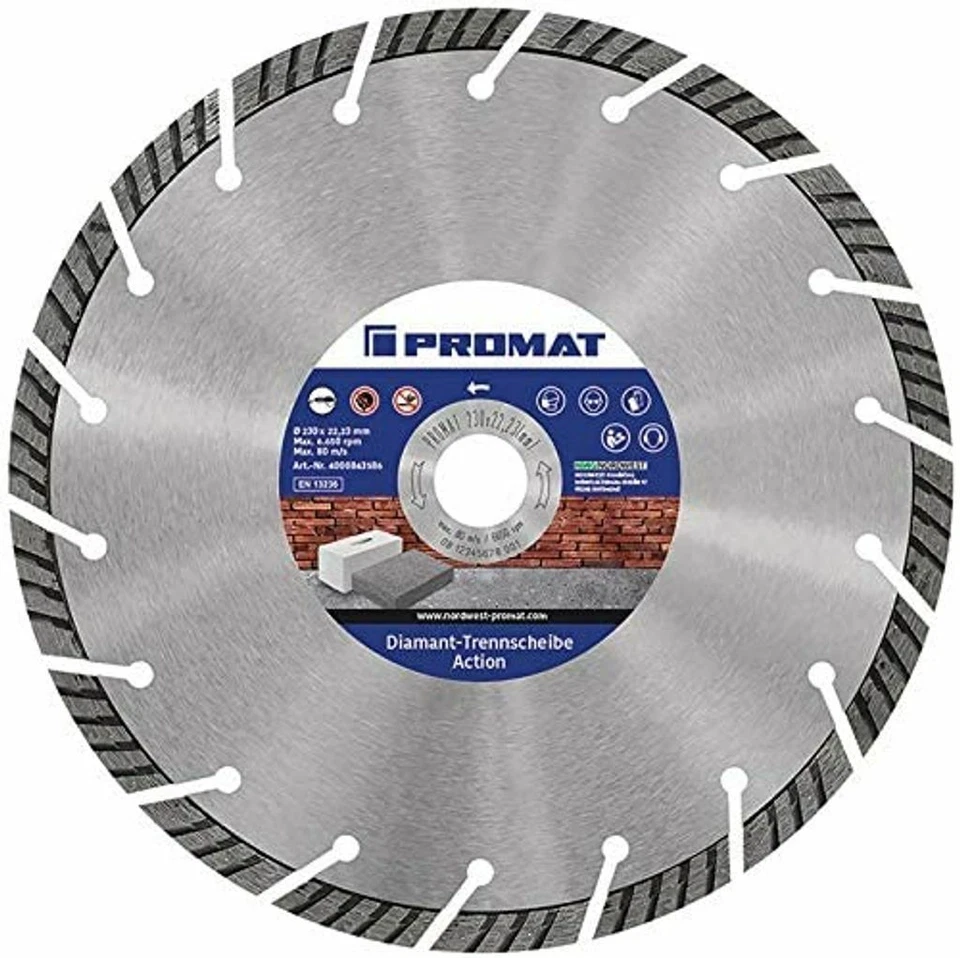 PROMAT Diamanttrennscheibe Action Ø 180 mm Bohrung 22,23 mm Segmenthöhe 10 mm