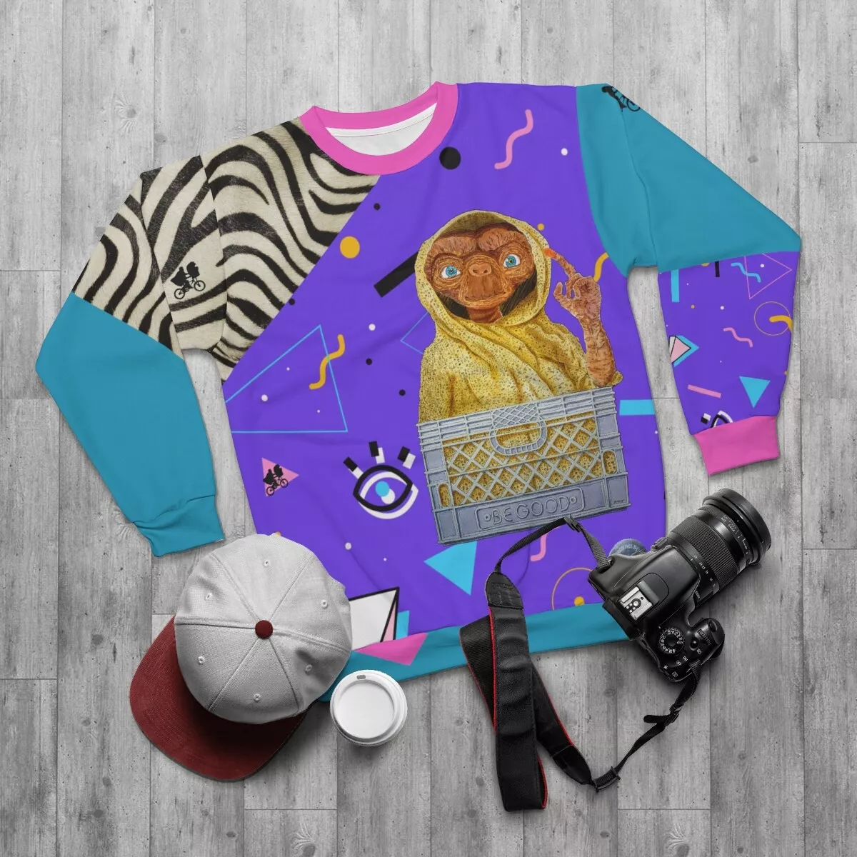 Ultimate 80s E.T. Be Good Retro Crewneck ET Indie Art Zebra
