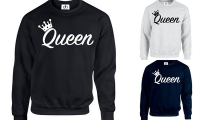 QUEEN CROWN PULLOVER KING LOVE MR MRS Paare TOP passendes Geschenk (KÖNIGIN, SWEATSHIRT)