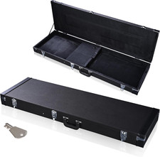 Electric Bass Guitar Hard Case Wooden Hard Shell Black Carrying Case Lockable wi